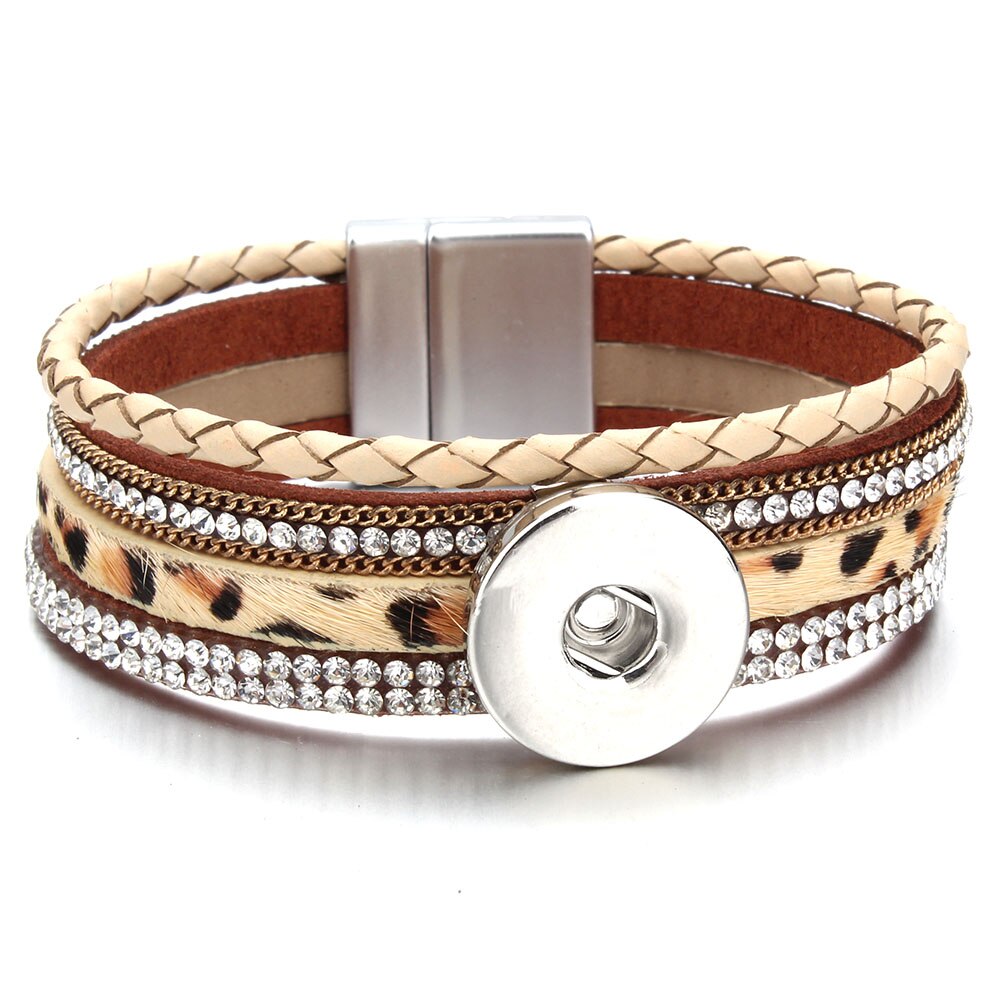 18mm Snap Button Jewelry Leather Snap Bracelet, Handmade Punk Leather Bracelet Bangle