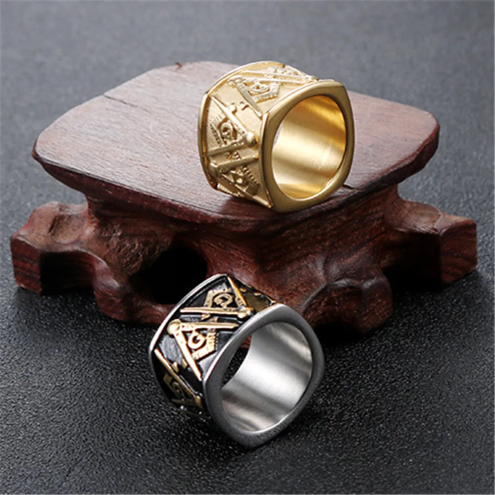 Masonic Ring For Men Square Ring Stainless Steel Freemason Jewelry  Mens Gift Ring