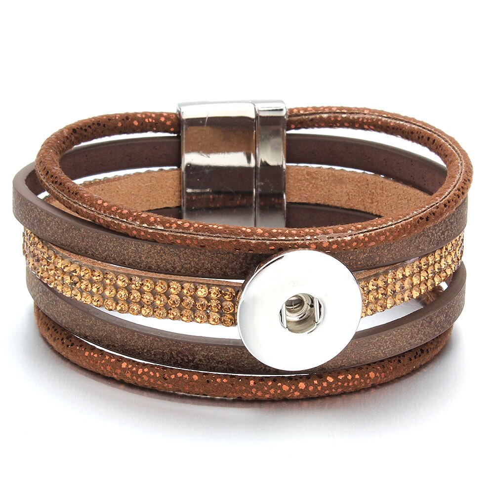 18mm Snap Button Jewelry Leather Snap Bracelet, Handmade Punk Leather Bracelet Bangle