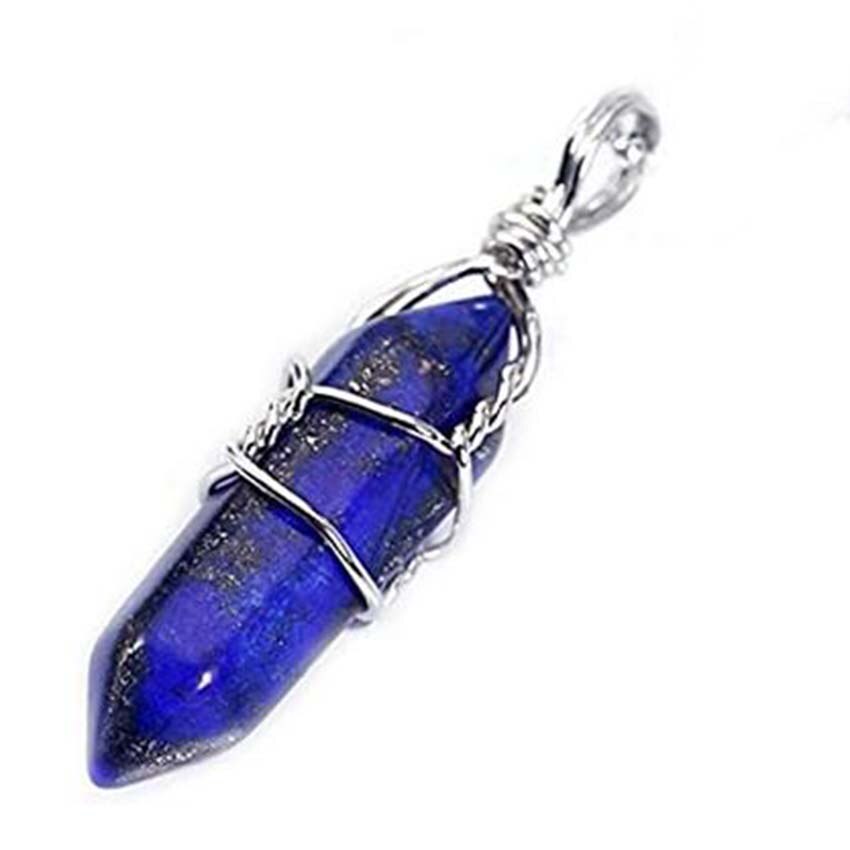 Natural Crystal Stone Healing Lapis Lazuli Rhodochrosite Amethysts Hexagon, Tree of Life, Reiki Stone Pendulum Pendant