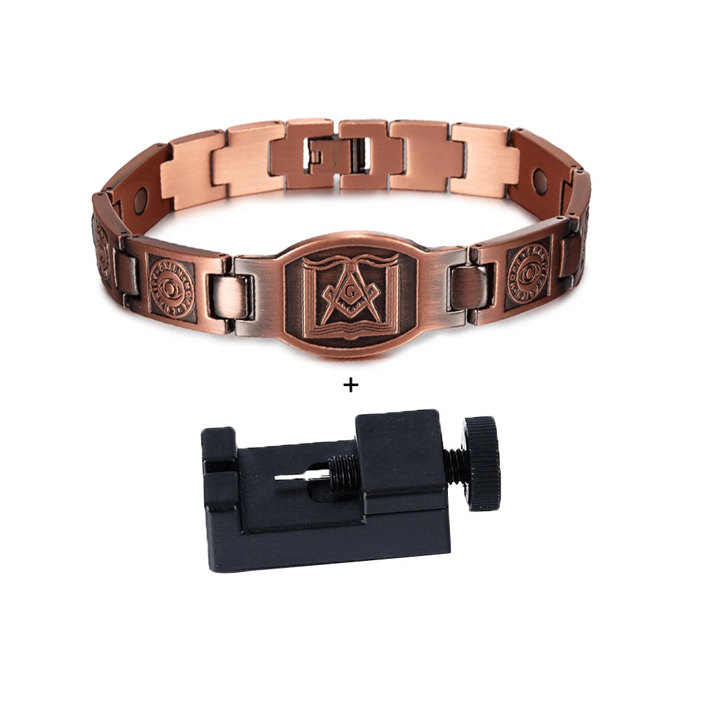 Masonic Magnetic Bracelet Copper 12mm Wristband Magnetic Men Bracelet Vintage Ethnic Tribal Eye Health Energy Bracelet