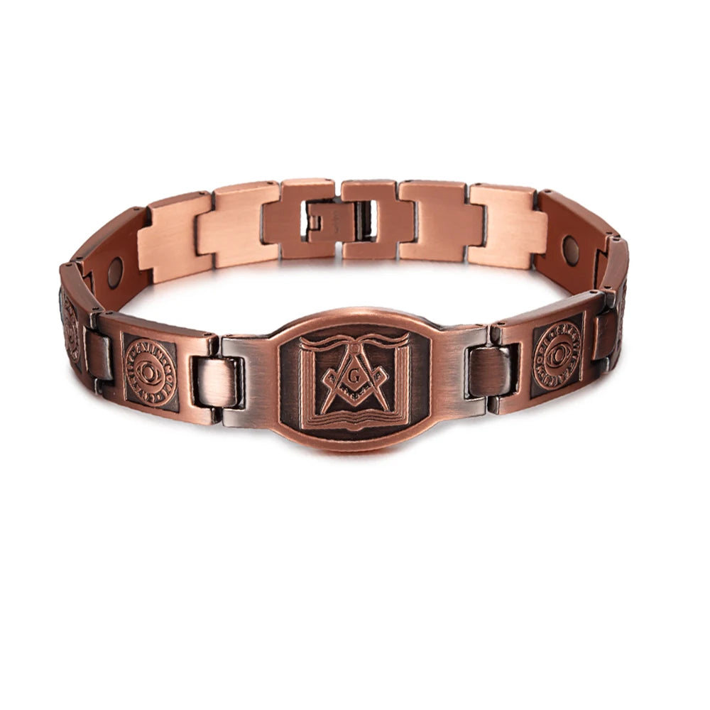 Masonic Magnetic Bracelet Copper 12mm Wristband Magnetic Men Bracelet Vintage Ethnic Tribal Eye Health Energy Bracelet