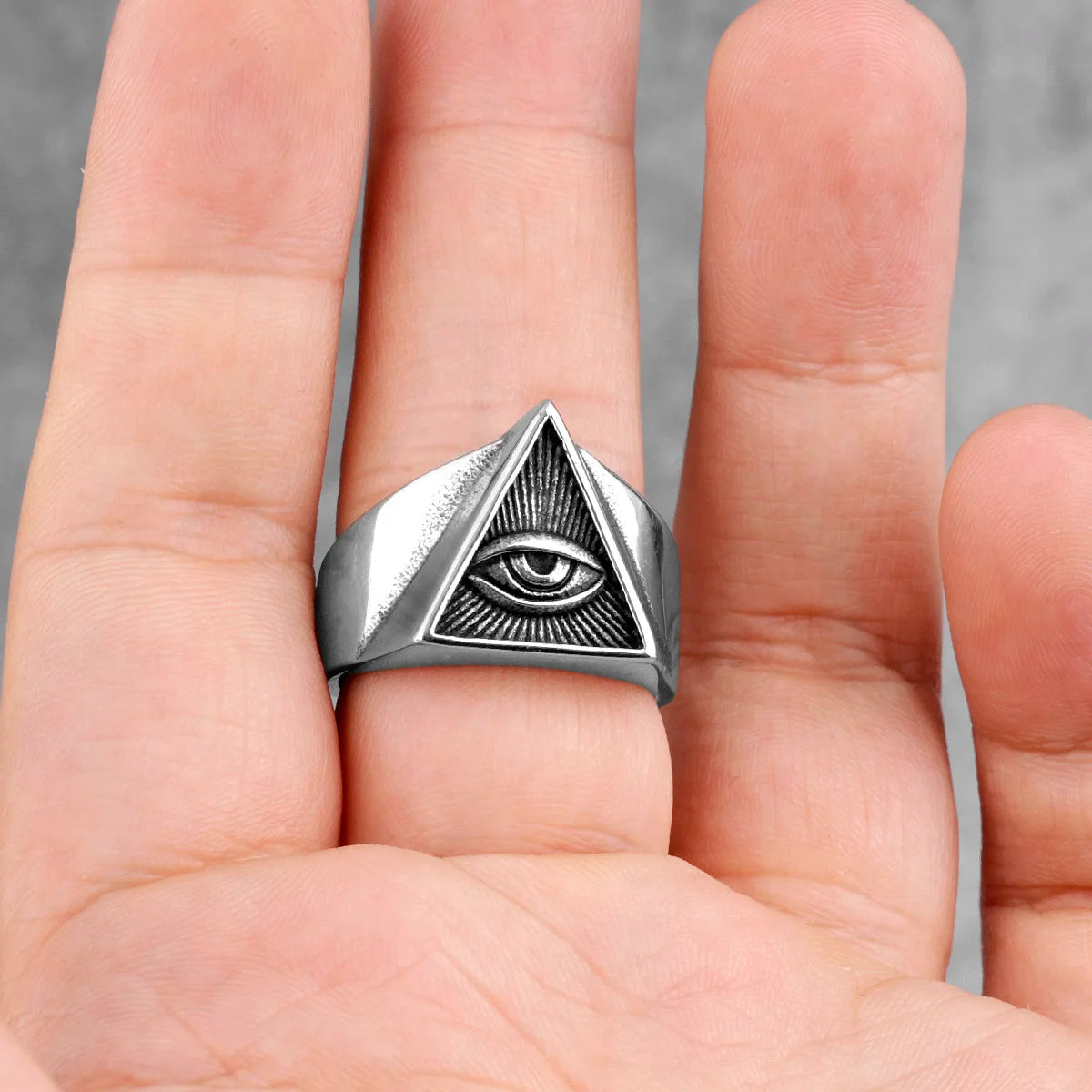 Freemason Illuminati Triangle Masonic Stainless Steel Mens Rings Jewelry Creativity Gift