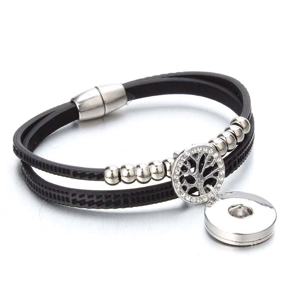 18mm Snap Button Jewelry Leather Snap Bracelet, Handmade Punk Leather Bracelet Bangle