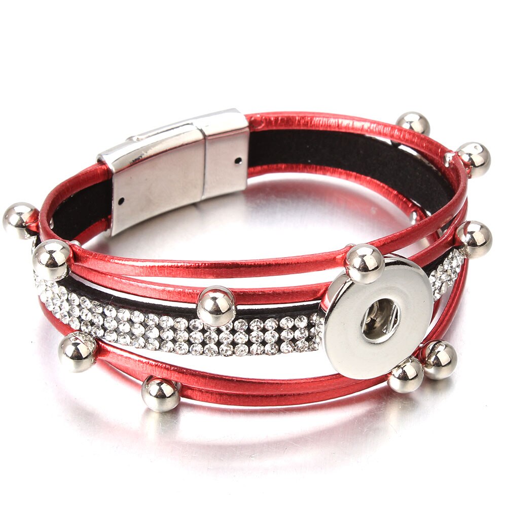 18mm Snap Button Jewelry Leather Snap Bracelet, Handmade Punk Leather Bracelet Bangle