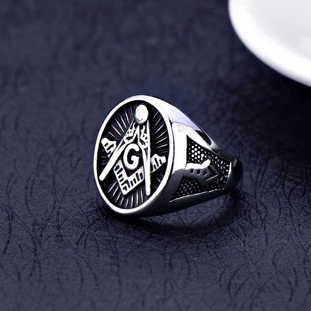 316L Titanium Steel Masonic AG Ring Stainless Steel Jewelry For Men Size 8-12