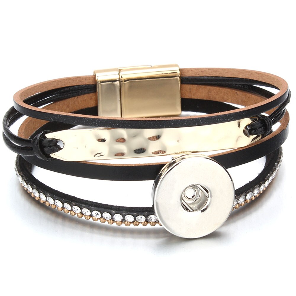 18mm Snap Button Jewelry Leather Snap Bracelet, Handmade Punk Leather Bracelet Bangle