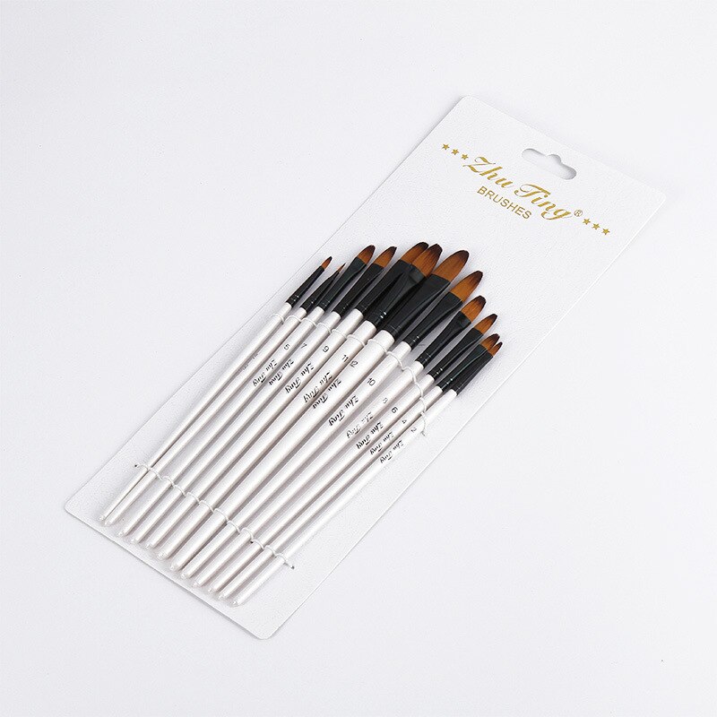 12 pcs/set Nylon Hair Wooden Handle Watercolor Paint Brush Set, Art Paint Brushes