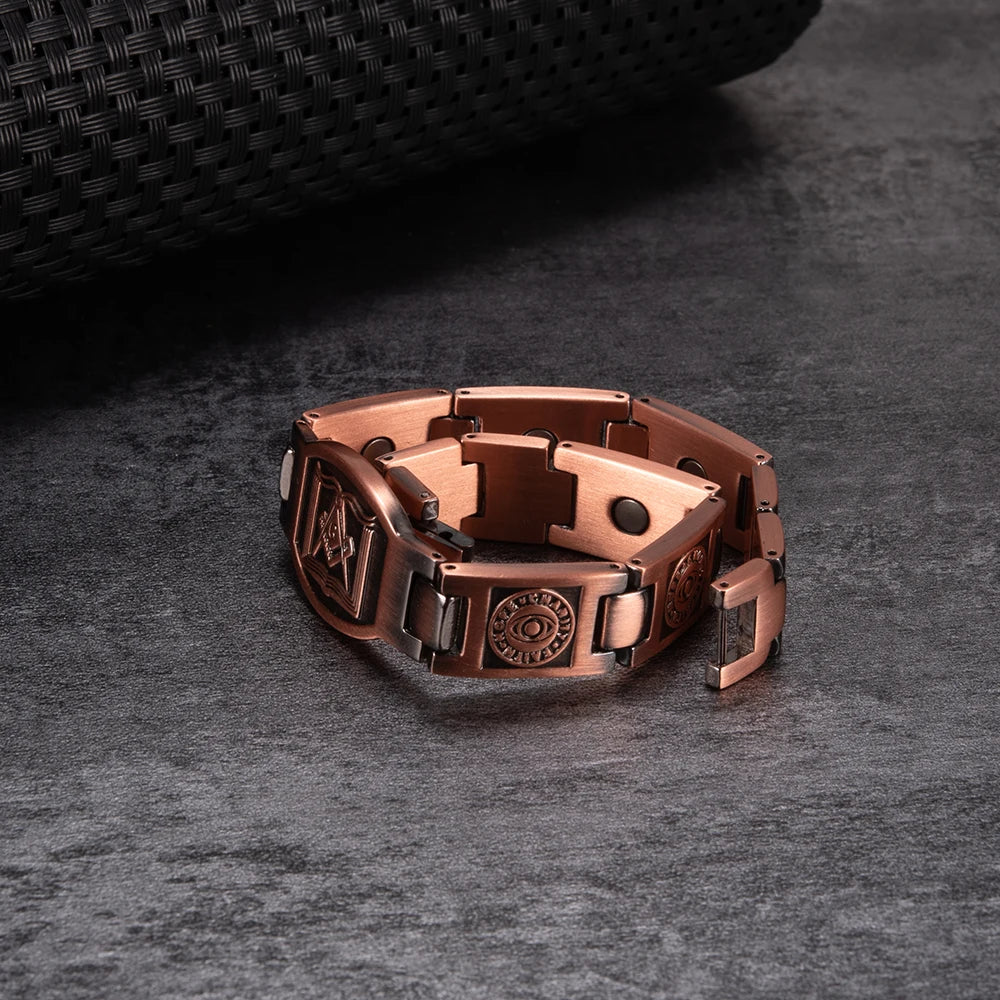 Masonic Magnetic Bracelet Copper 12mm Wristband Magnetic Men Bracelet Vintage Ethnic Tribal Eye Health Energy Bracelet