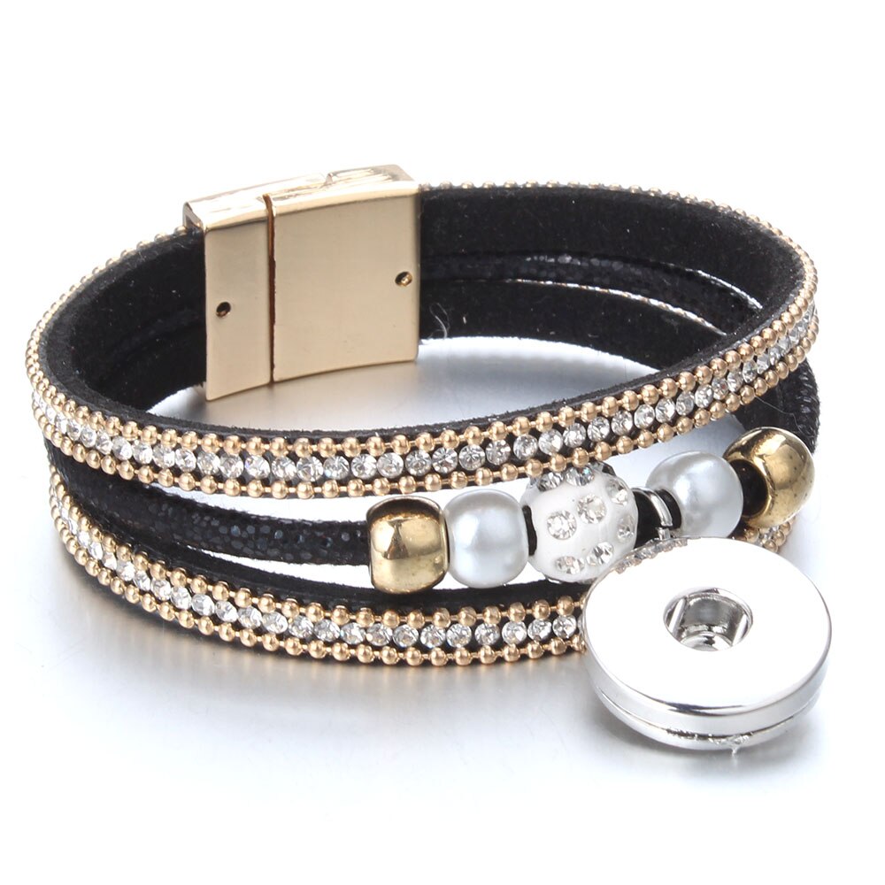 18mm Snap Button Jewelry Leather Snap Bracelet, Handmade Punk Leather Bracelet Bangle