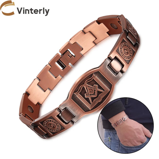 Masonic Magnetic Bracelet Copper 12mm Wristband Magnetic Men Bracelet Vintage Ethnic Tribal Eye Health Energy Bracelet