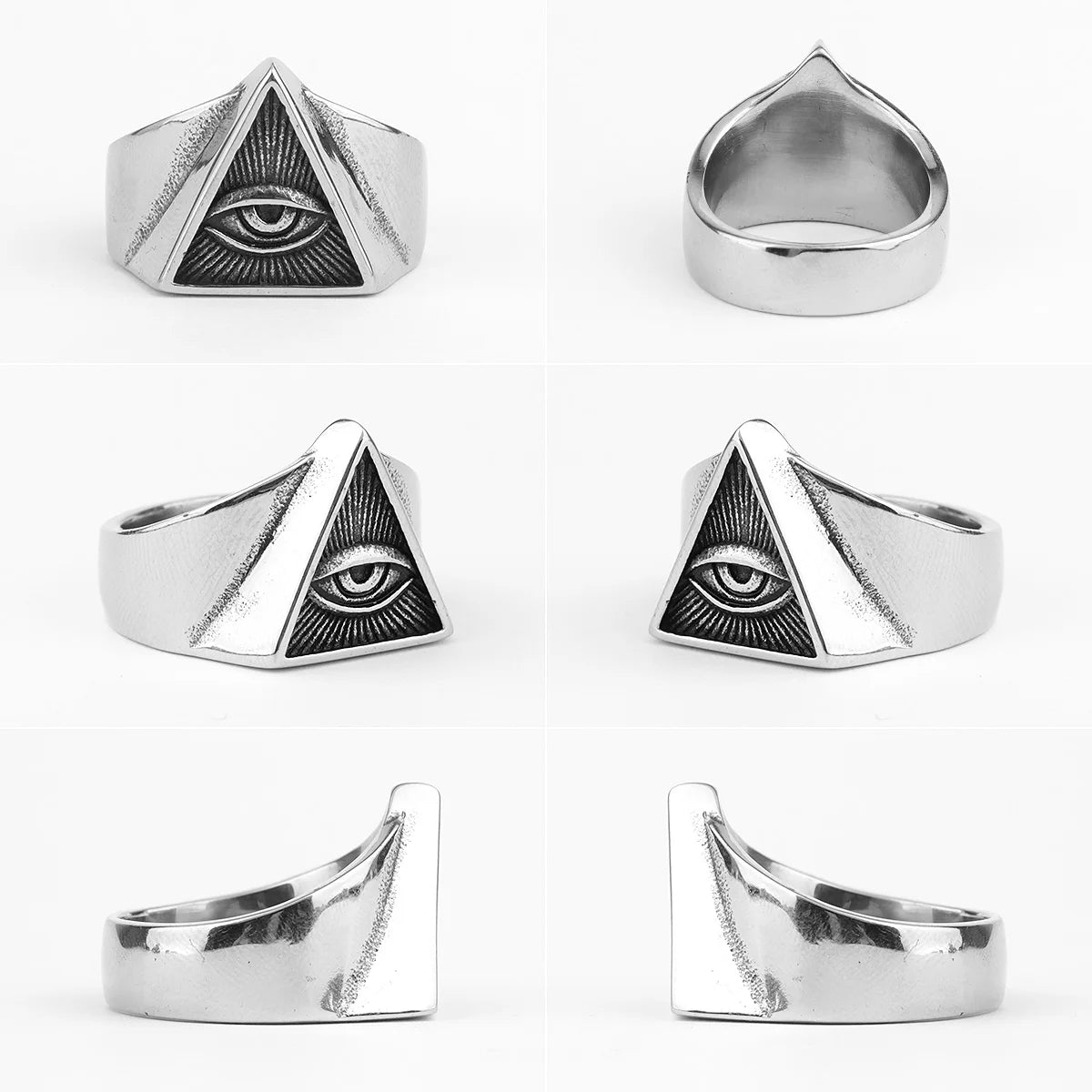 Freemason Illuminati Triangle Masonic Stainless Steel Mens Rings Jewelry Creativity Gift