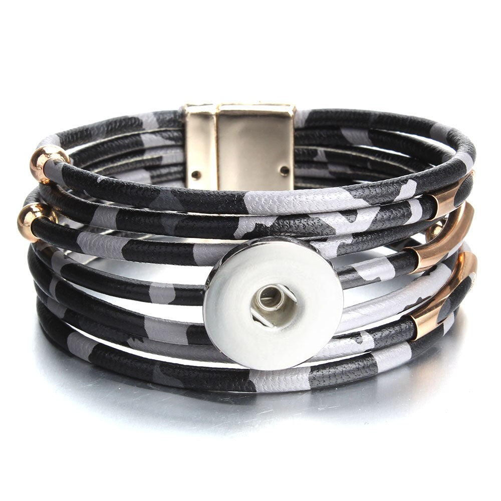 18mm Snap Button Jewelry Leather Snap Bracelet, Handmade Punk Leather Bracelet Bangle