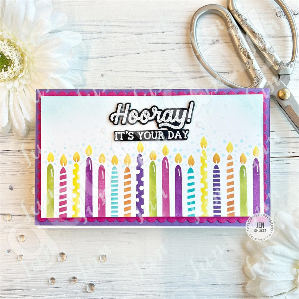 Happy Birthday Sentiment Stamps, Stencils and Dies, Celebrate Candles Die Cuts for Diy Scrapbooking Paper Crafts Template