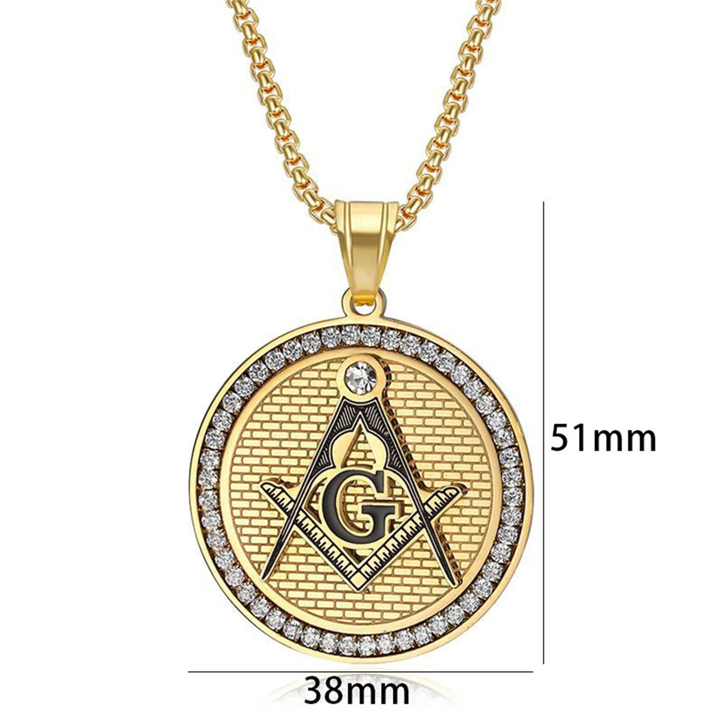 Fashion Mason Freemason Pendant, Gold Color Stainless Steel, Masonic Amulet, Round Necklace for Men,Illuminati Jewelry Gift