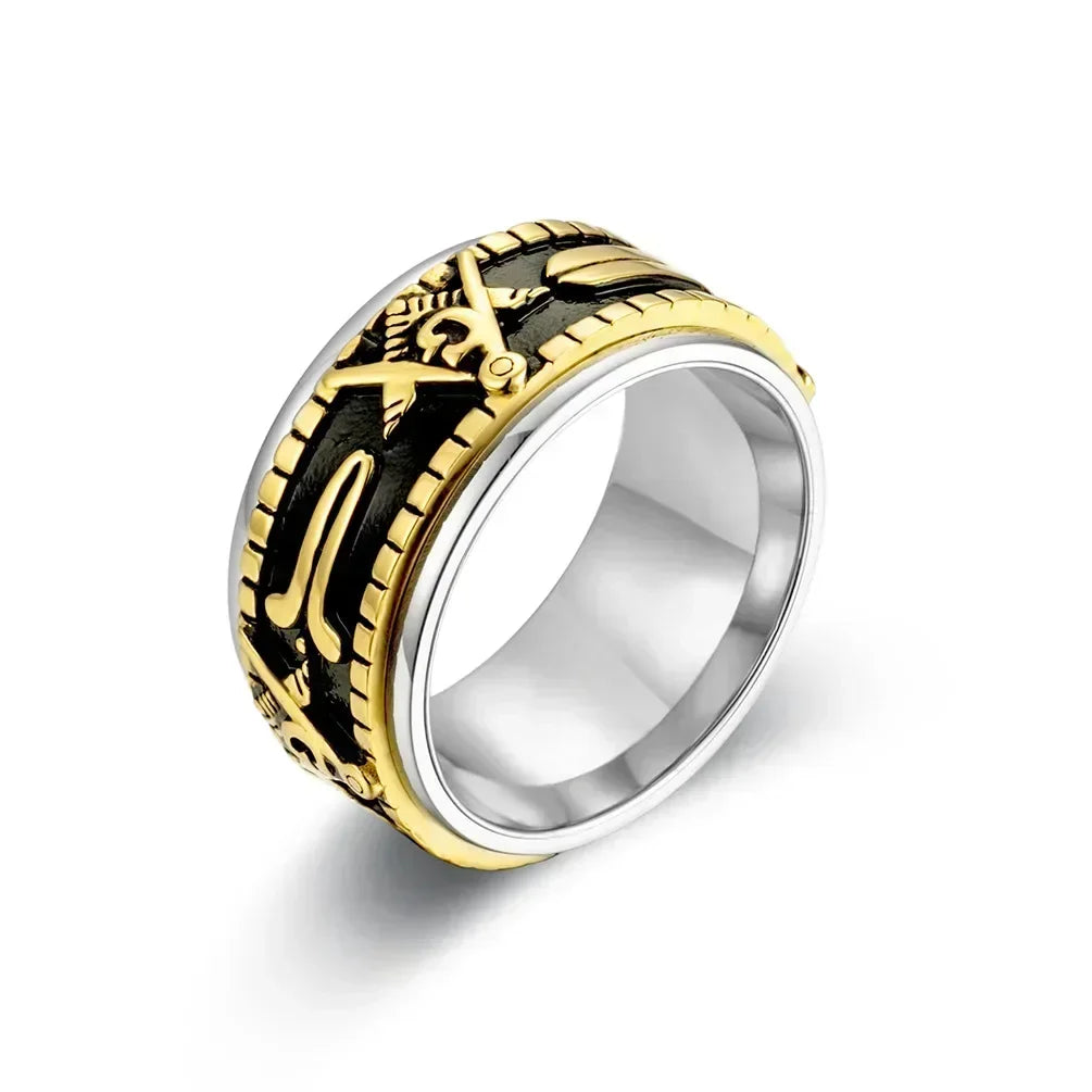 Rotatable Stainless Steel Masonic Rings for Men, Signet Freemason Ring,