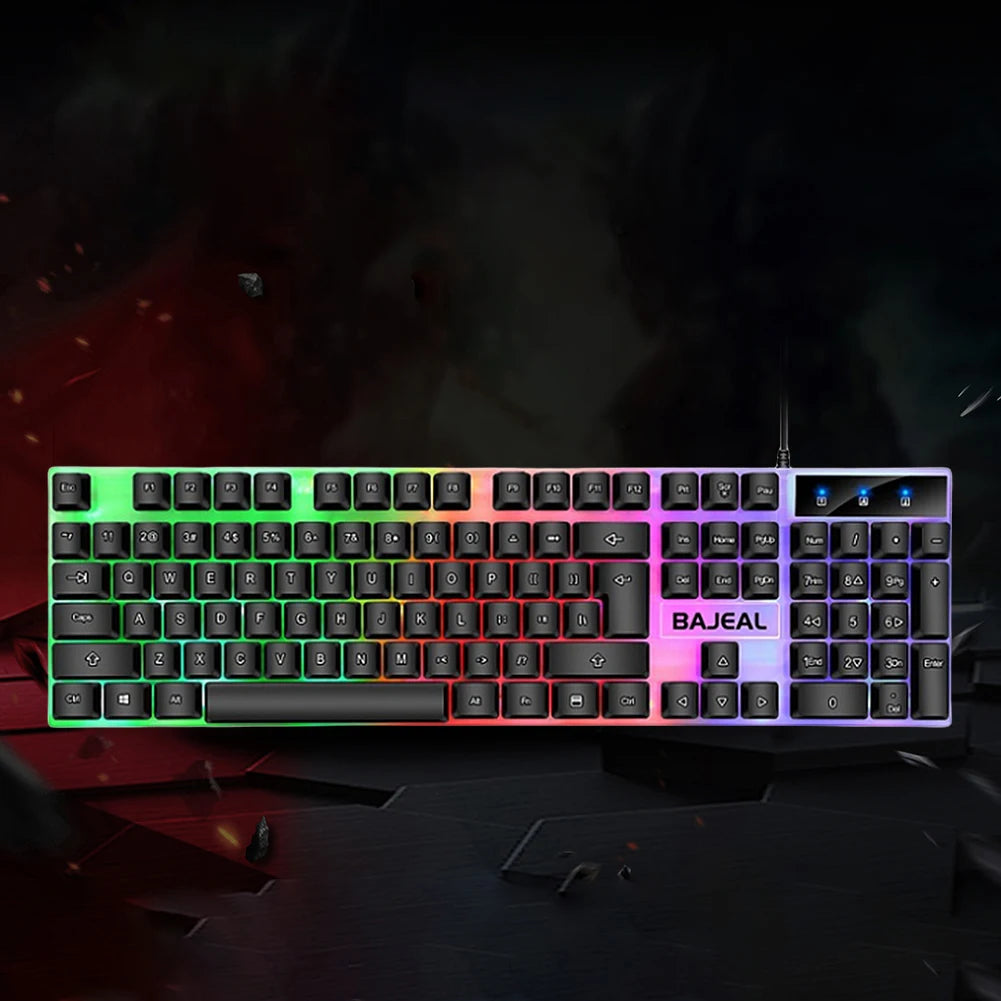 RGB Gaming Keyboard 98 Keys Mechanical Keyboard 1.5m Cable USB Wired Keyboard Seven Color Lights for Computer Laptop PC Gamer