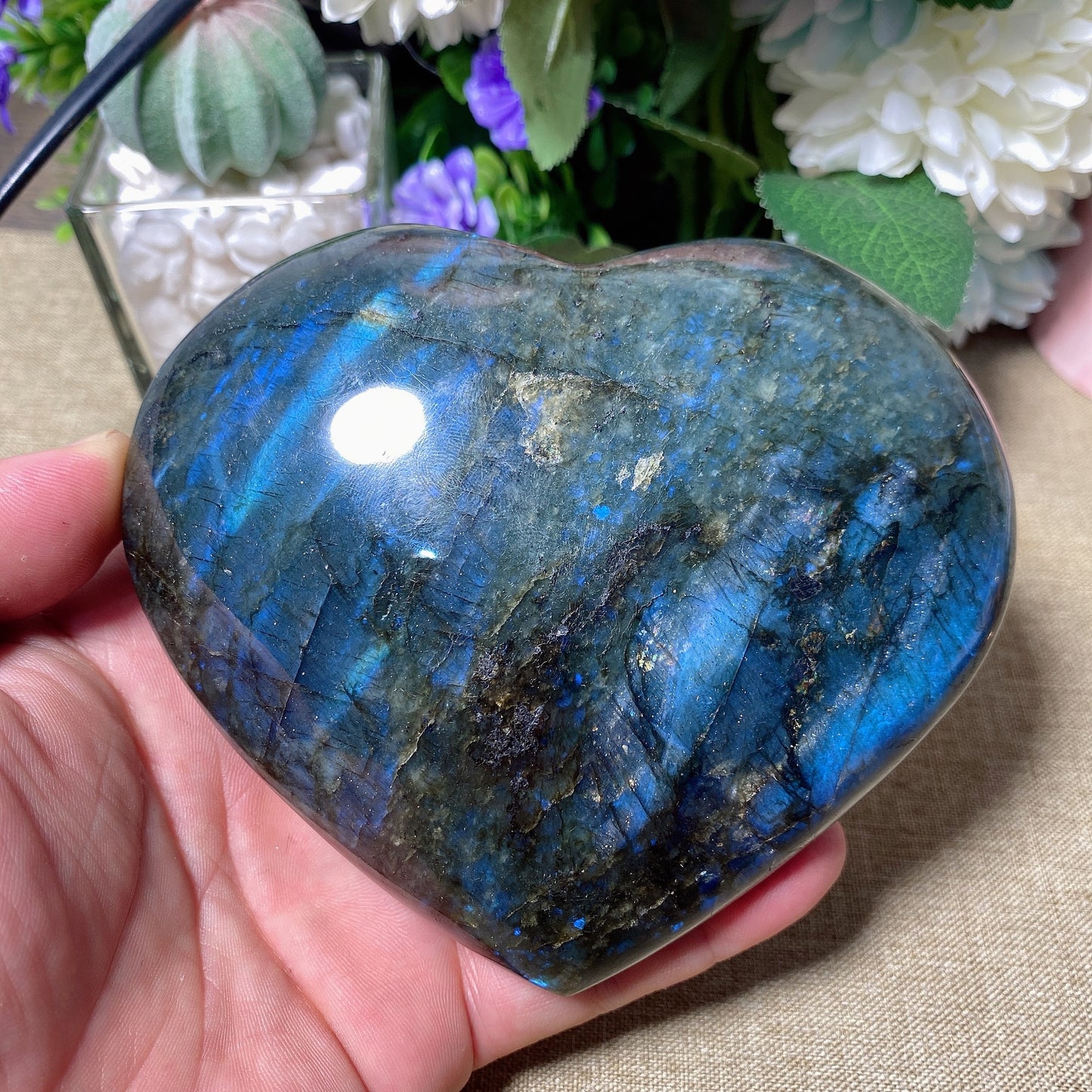 670g Natural Labradorite  Free Form Crystal Quartz Egg,  Sea Stone Mineral, Madagascar, Healing Palm Ornament