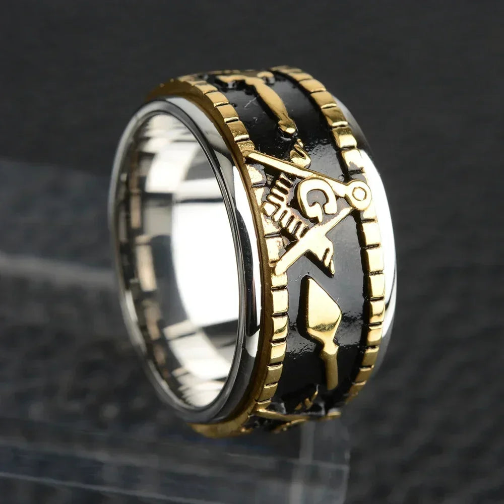 Rotatable Stainless Steel Masonic Rings for Men, Signet Freemason Ring,