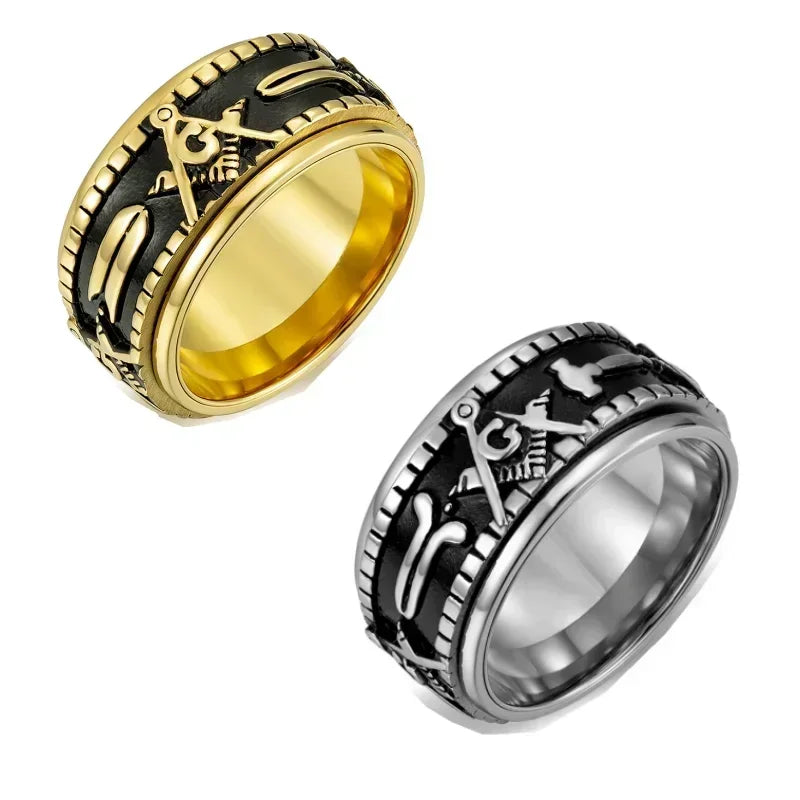 Rotatable Stainless Steel Masonic Rings for Men, Signet Freemason Ring,