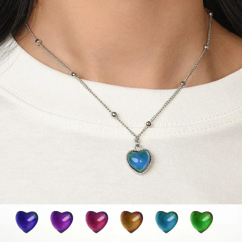 Creative Emotion-Sensitive,  Color-Changing Mood Pendant Necklaces and Bracelets, Stainless Steel Chain Necklace, Statement Jewelry