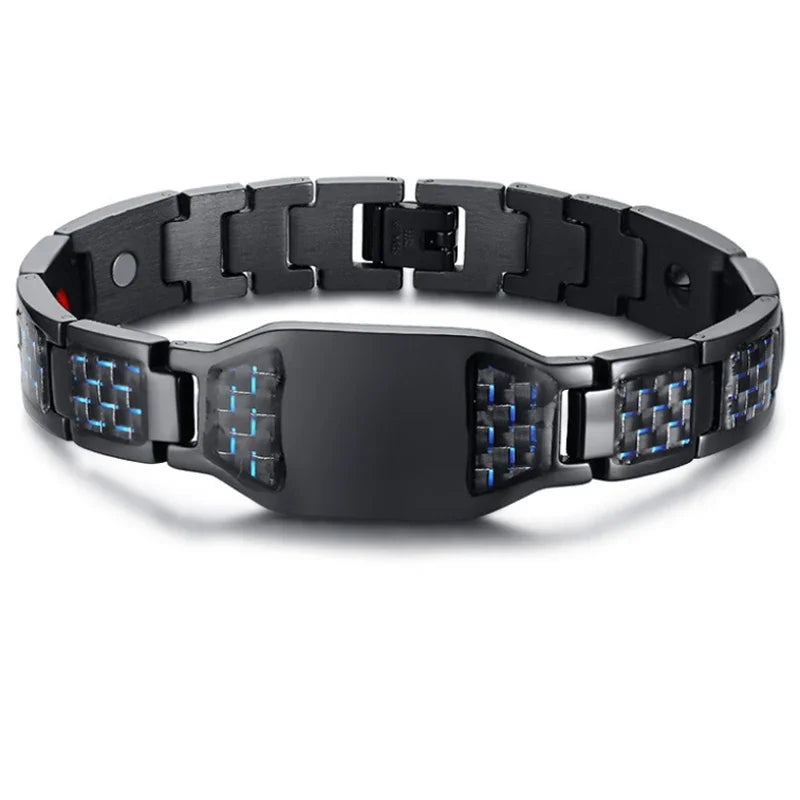 Black Magnetic Bracelet Men 316L Stainless Steel Hand Chain Masonic Bracelets Carbon Fiber