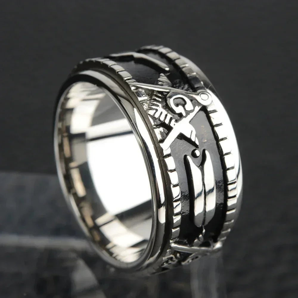 Rotatable Stainless Steel Masonic Rings for Men, Signet Freemason Ring,