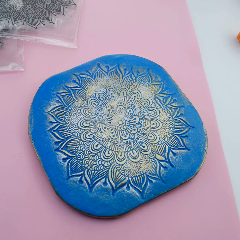 9cm Polymer Clay Texture Mat DIY Pottery Clay Jewelry Impression Emboss Stamp Polymer Clay Tools Mandala Flower Texture Stamp