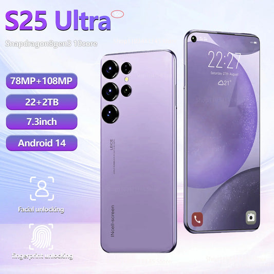 Mobile Phones S25 Ultra 7.3 HD Screen Phone Original 22G+2T 5G Dual Sim Cellular Android Unlocked