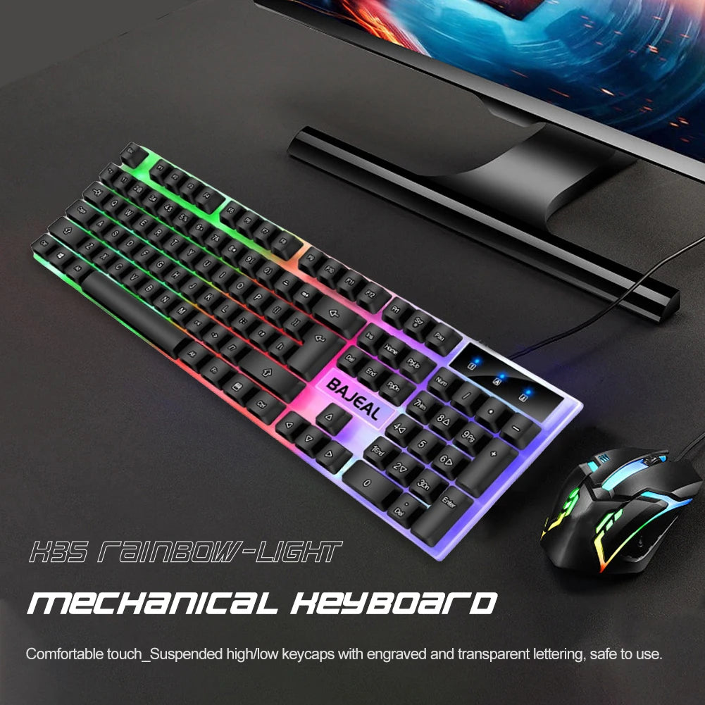 RGB Gaming Keyboard 98 Keys Mechanical Keyboard 1.5m Cable USB Wired Keyboard Seven Color Lights for Computer Laptop PC Gamer