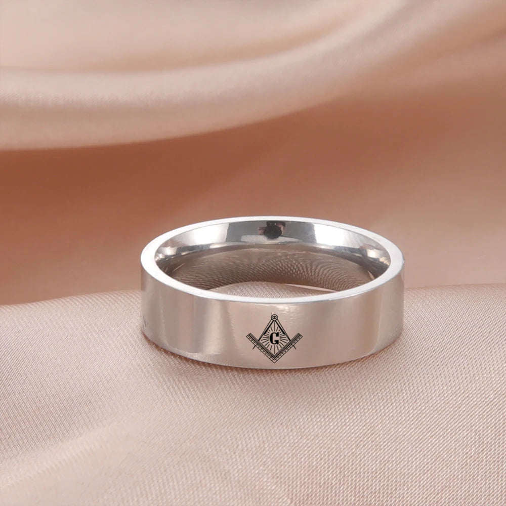 Men's Freemason Ring Titanium 304L Stainless Steel Masonic Symbol Rings Gold Black Color Freemasonry Knights Templar Jewelry Gift