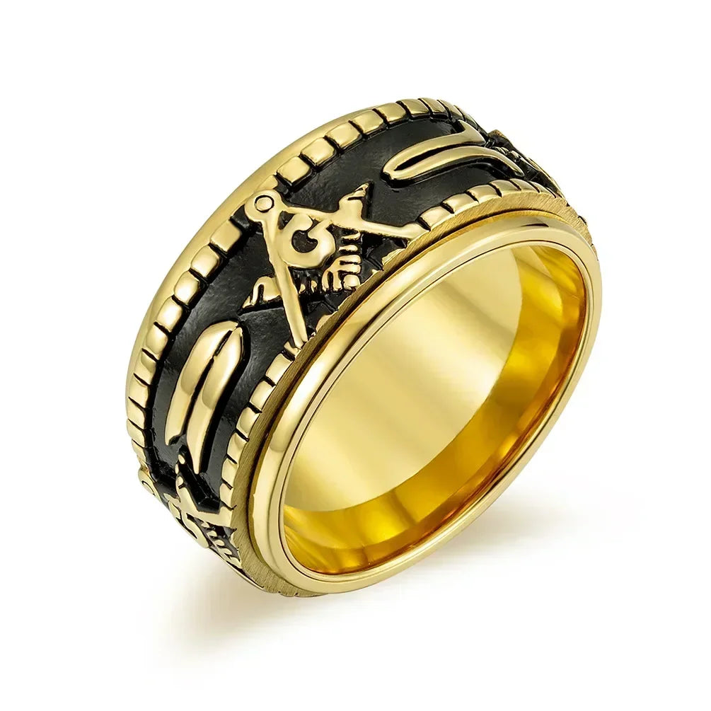 Rotatable Stainless Steel Masonic Rings for Men, Signet Freemason Ring,