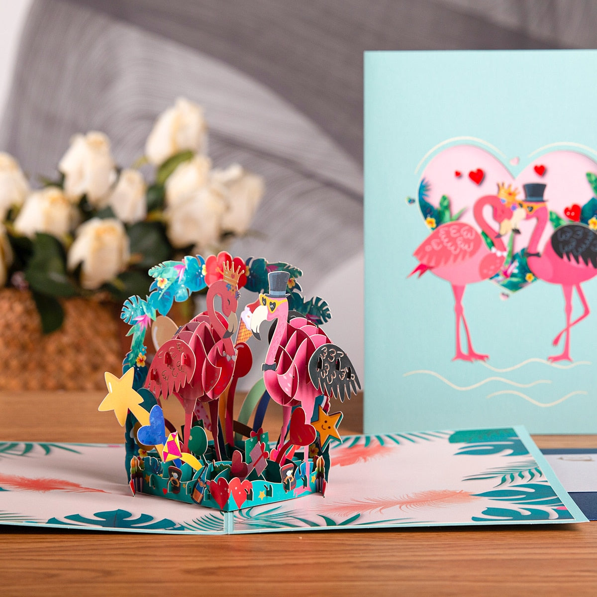 Flamingo Thinking of You Pop Up Card, Valentines Day, Birthday, Gift for Girlfriend Wife Husband, Anniversary Greeting Cards