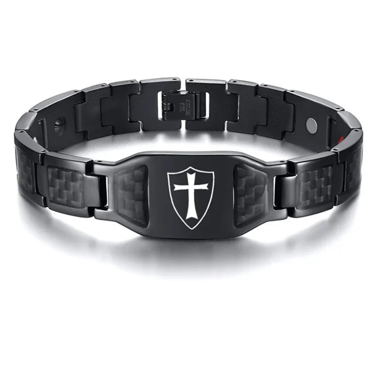 Black Magnetic Bracelet Men 316L Stainless Steel Hand Chain Masonic Bracelets Carbon Fiber