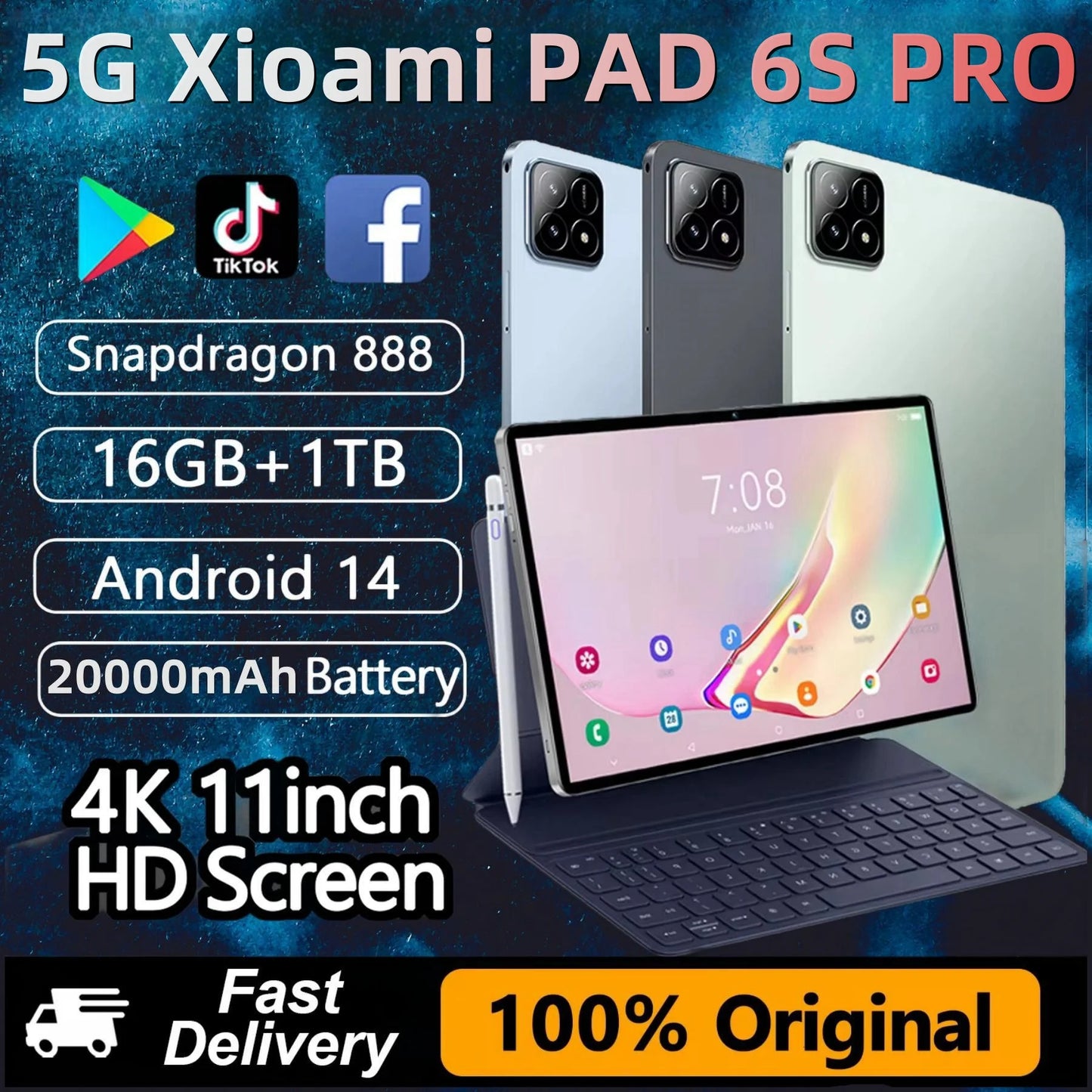 Global Version Original Xioami Pad 6S Pro Tablet 11inch  HD 4K Android 14 16GB+1T 20000mAh 5G Dual SIM WiFi GPS Tablet PC