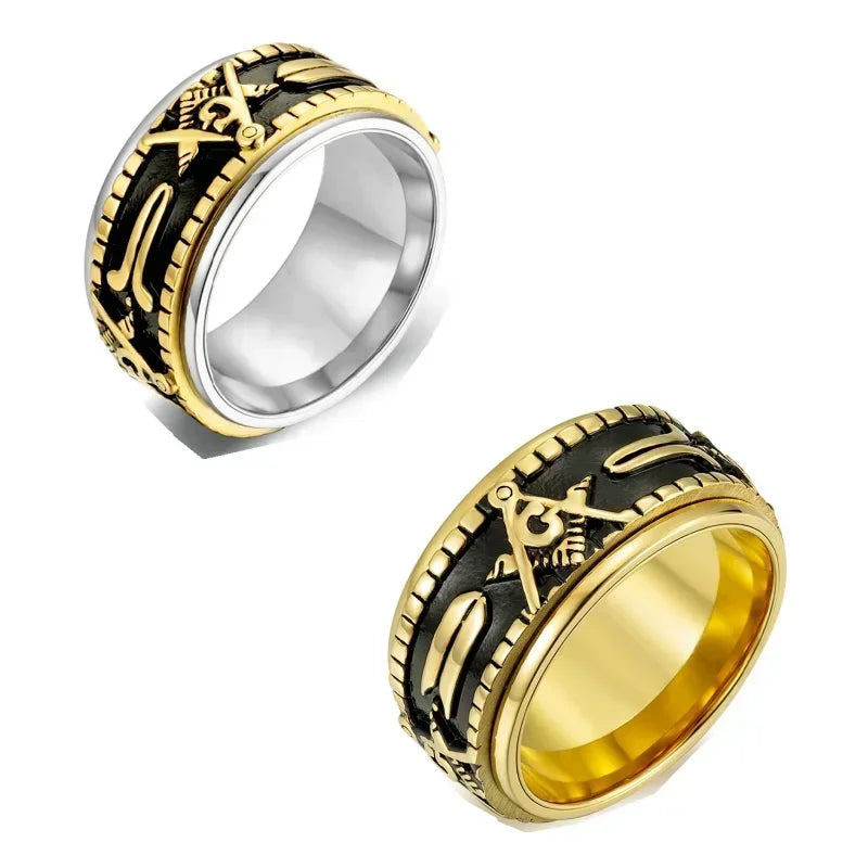 Rotatable Stainless Steel Masonic Rings for Men, Signet Freemason Ring,