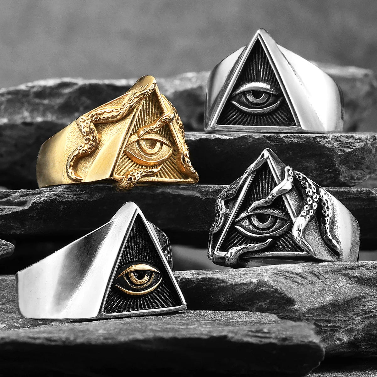 Freemason Illuminati Triangle Masonic Stainless Steel Mens Rings Jewelry Creativity Gift