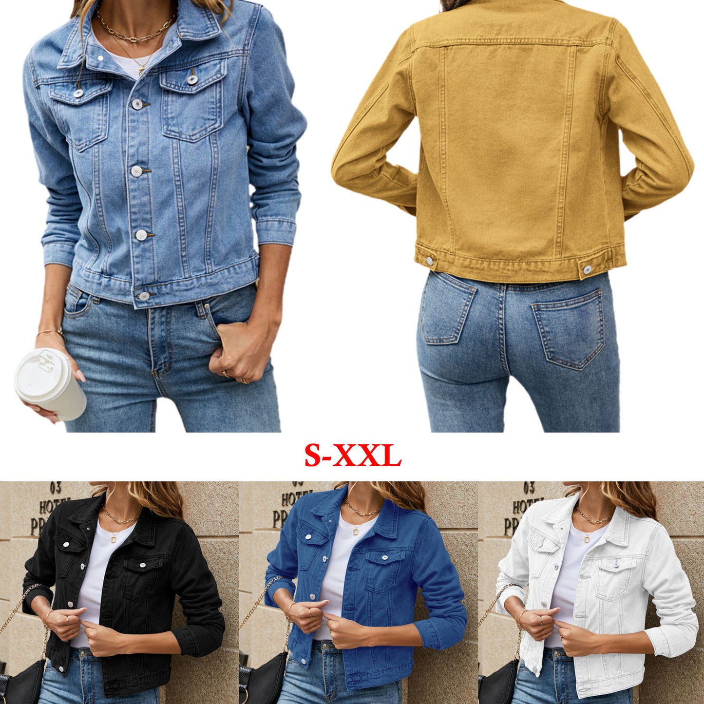 Women's Denim Jackets, Fashion Casual Long Sleeve, Lapel, Solid Button Down Chest Pocket, Slim Jean Jacket, Fall Winter Coat