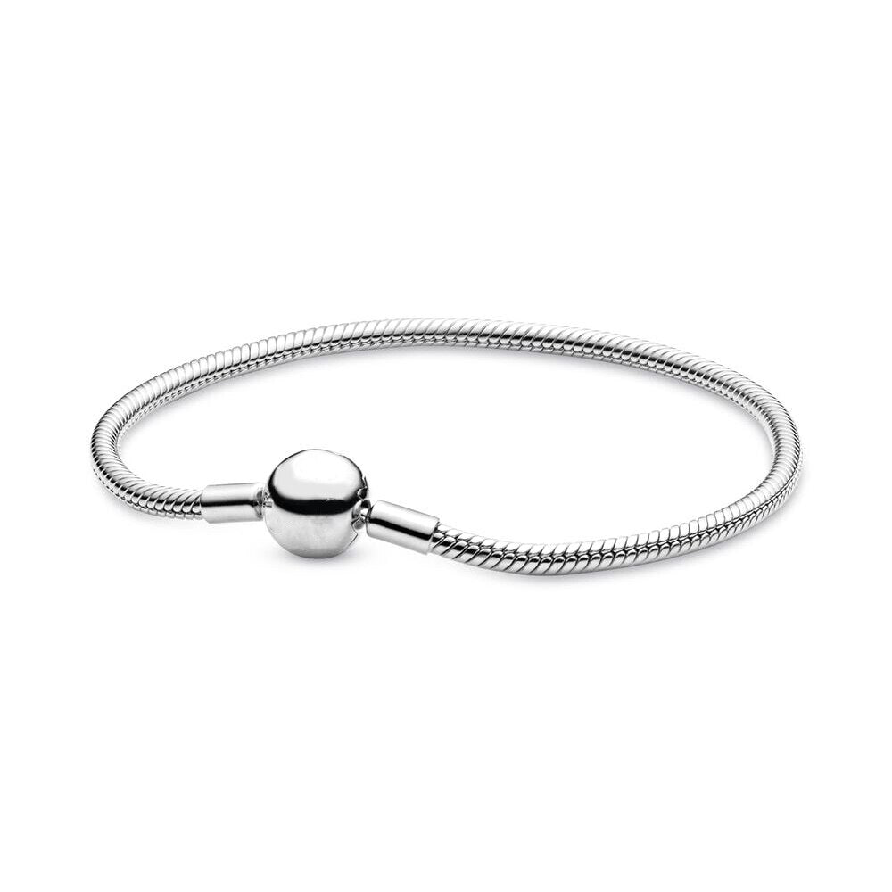 925 Silver Pandora Moments Snake Chain Bracelet, fits Original Charm Beads, DIY Jewelry for Women's Gift