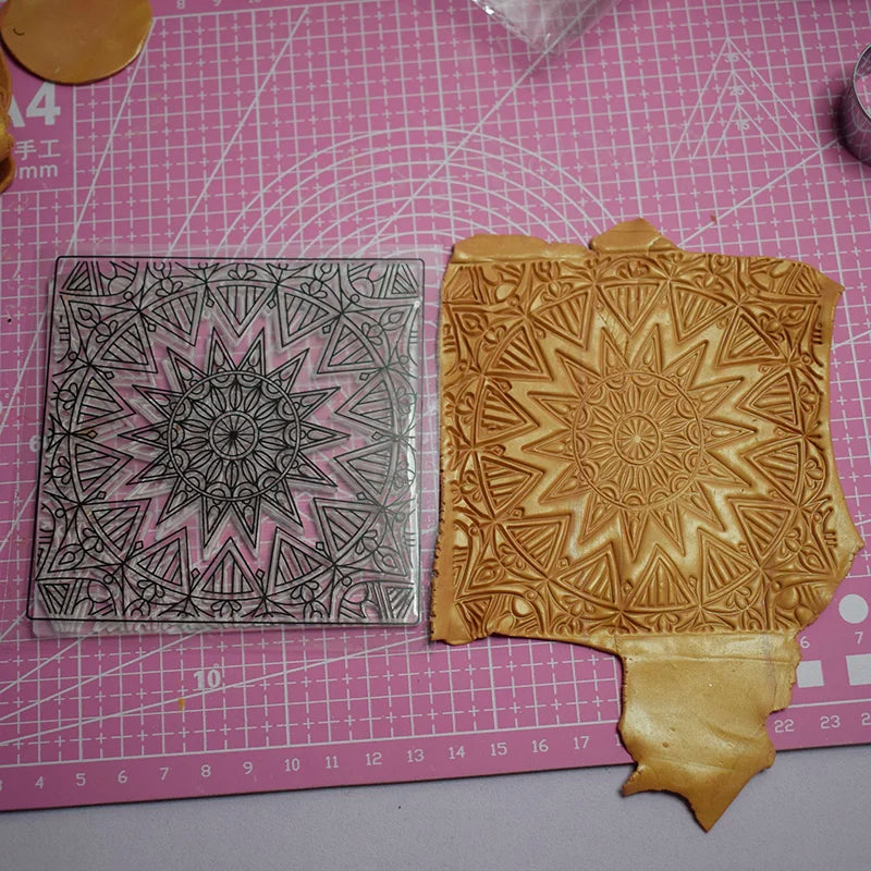 9cm Polymer Clay Texture Mat DIY Pottery Clay Jewelry Impression Emboss Stamp Polymer Clay Tools Mandala Flower Texture Stamp
