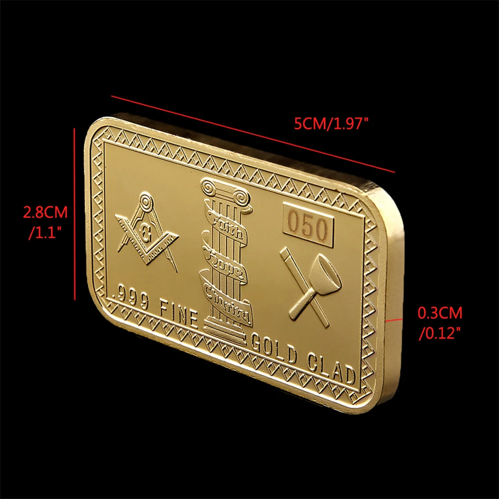 Freemasons Masonic Challenge Coin,  Free and Accepted Masons Fine Gold Clad 3D Design With Case Cover