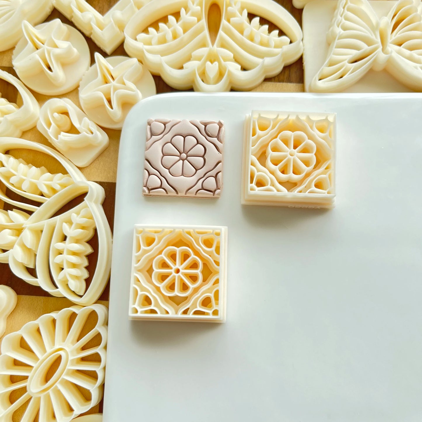 Intricately Patterned Flower Stamp Shaped Clay Molds, Tools For DIY Jewelry Handmade Artwork