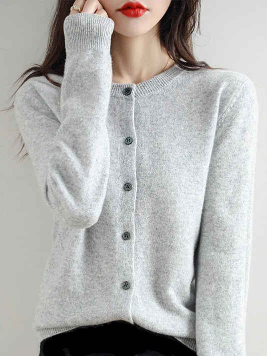 Women's  Fashion Sweater, Pullover Cashmere Wool Blend, Solid Outwear. Long Sleeve Cardigans