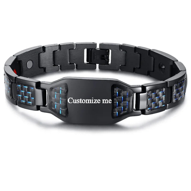 Black Magnetic Bracelet Men 316L Stainless Steel Hand Chain Masonic Bracelets Carbon Fiber