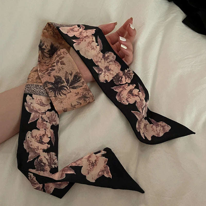 Fashion Skinny Scarf Women Luxury Brand, Twill Printing. Tie Bag Handle Ribbon Hair Or Pendant