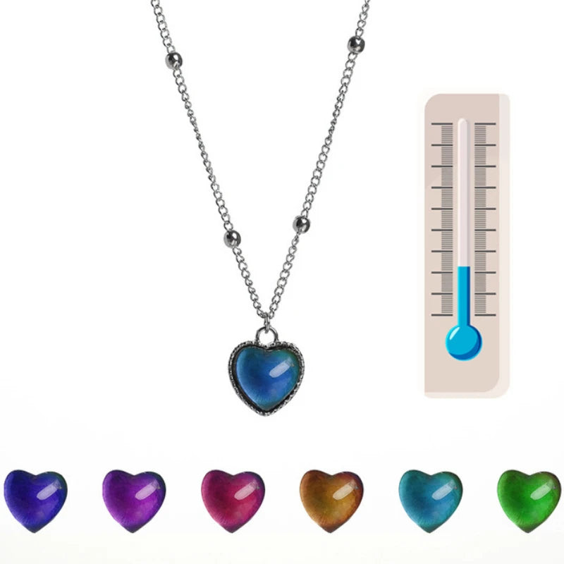 Creative Emotion-Sensitive,  Color-Changing Mood Pendant Necklaces and Bracelets, Stainless Steel Chain Necklace, Statement Jewelry