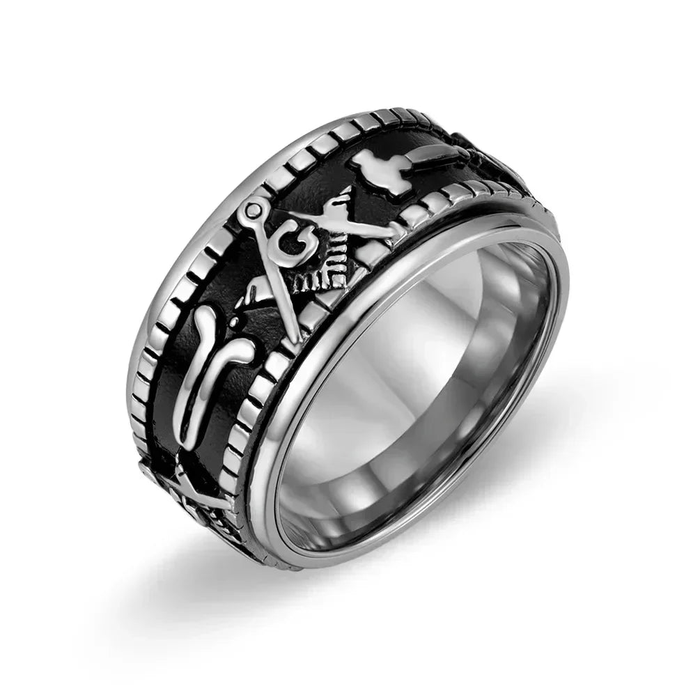 Rotatable Stainless Steel Masonic Rings for Men, Signet Freemason Ring,