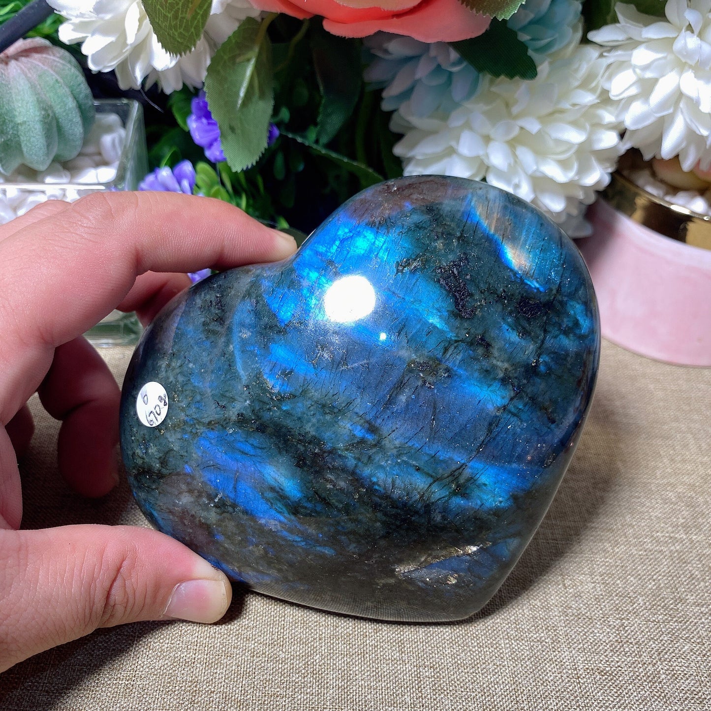 670g Natural Labradorite  Free Form Crystal Quartz Egg,  Sea Stone Mineral, Madagascar, Healing Palm Ornament