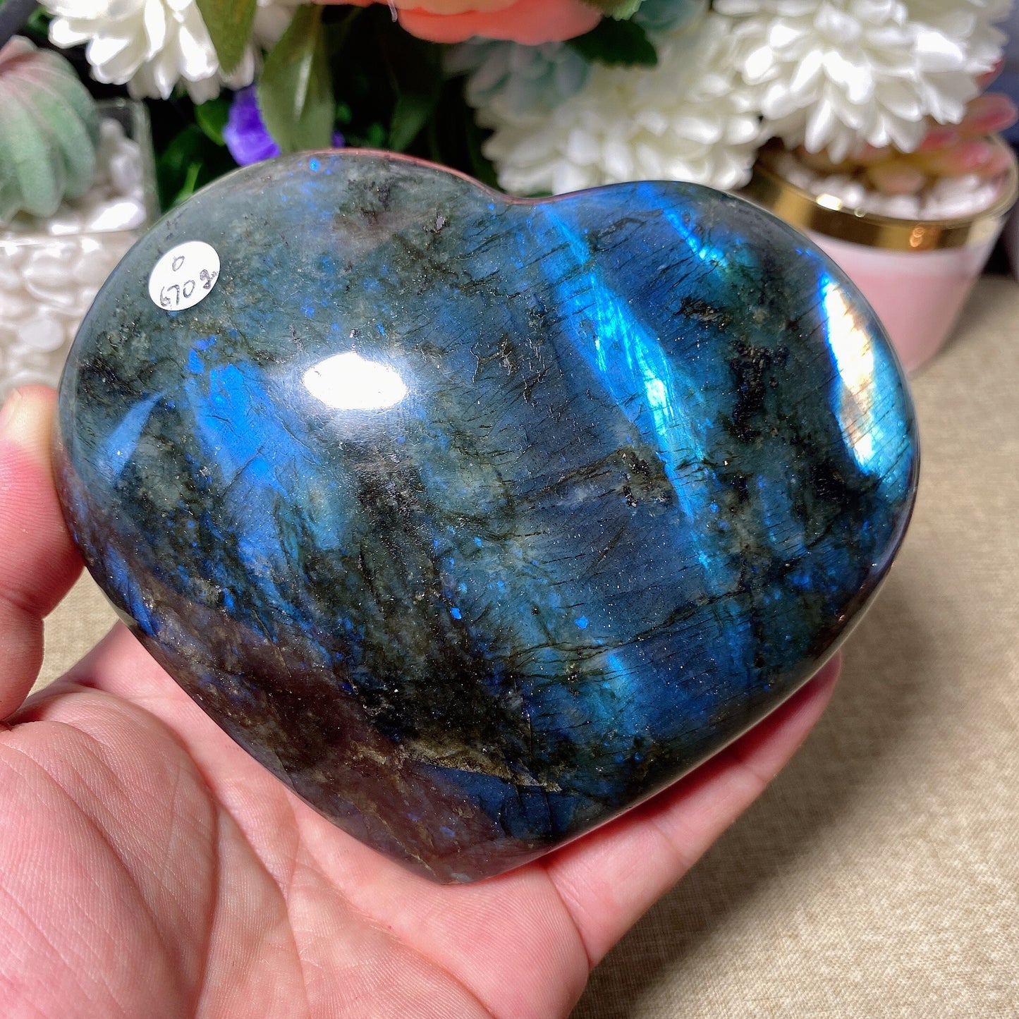 670g Natural Labradorite  Free Form Crystal Quartz Egg,  Sea Stone Mineral, Madagascar, Healing Palm Ornament