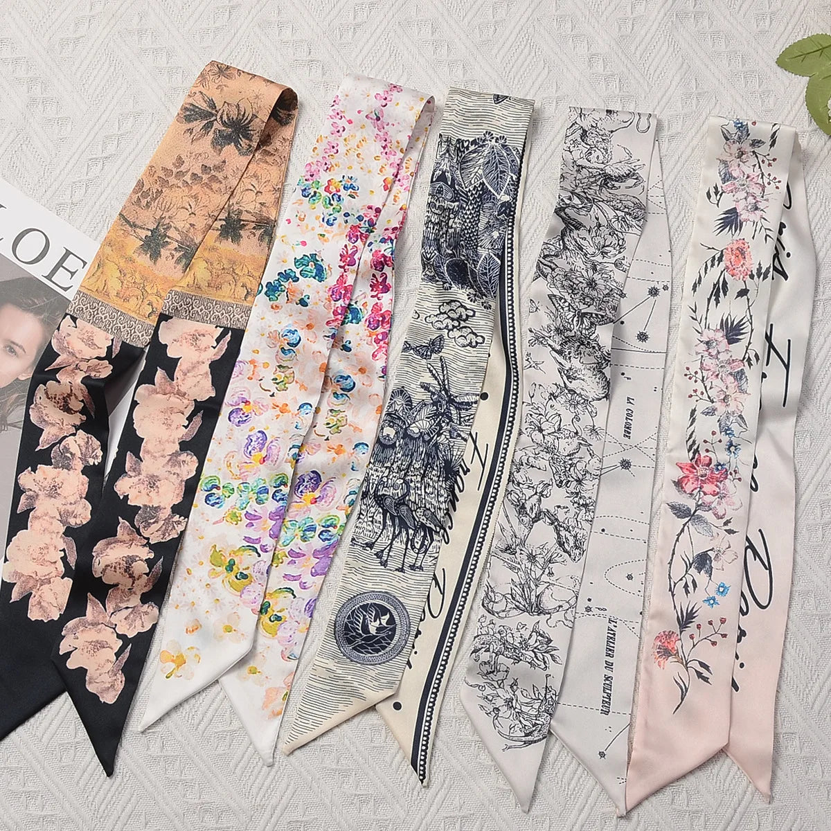 Fashion Skinny Scarf Women Luxury Brand, Twill Printing. Tie Bag Handle Ribbon Hair Or Pendant